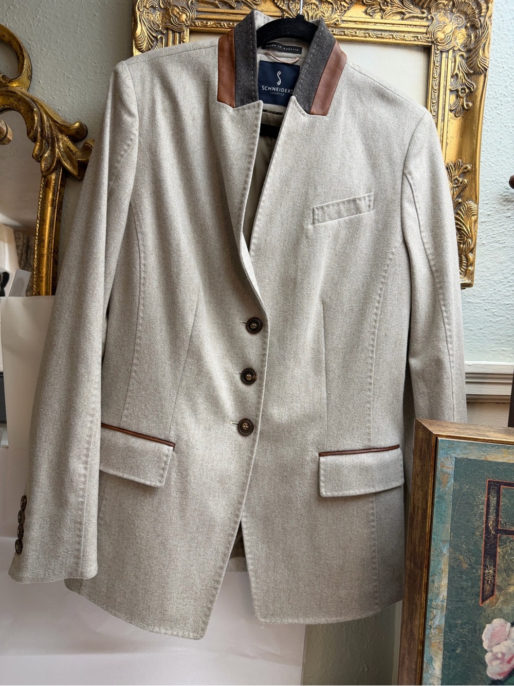 Schneider Salzburg Light Beige Blazer with Brown Trim